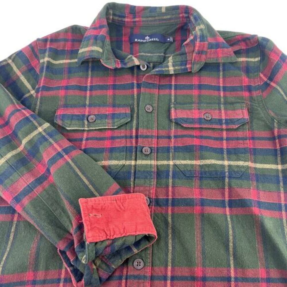 EUC Rainforest Heavyweight Hunter Green Corduroy Flip Cuff Plaid Flannel Shirt M